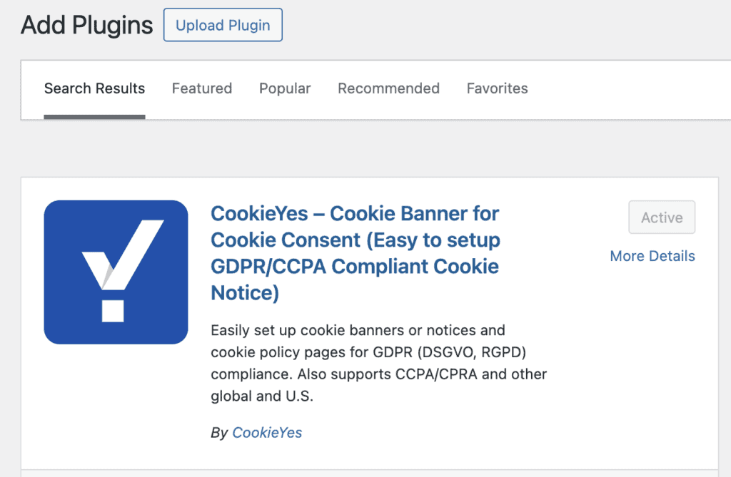 Screenshot: CookieYes cookie consent plugin 