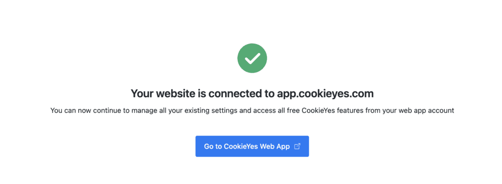 Screenshot: website is connected to the CookieYes app